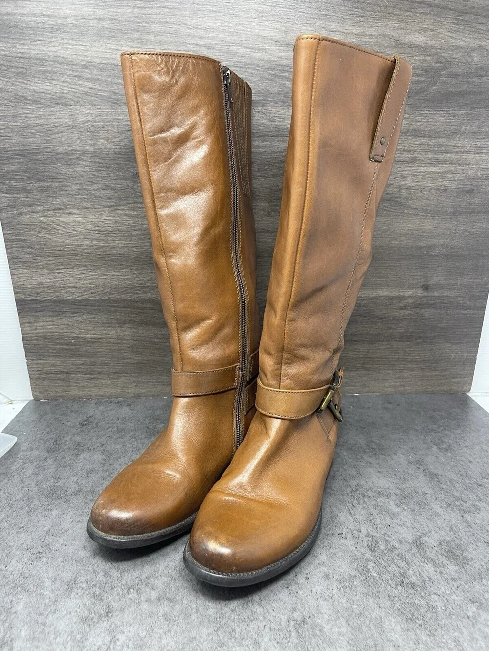 Clarks Brown Leather Riding Boots Womens Size 7 High Tall Zipper